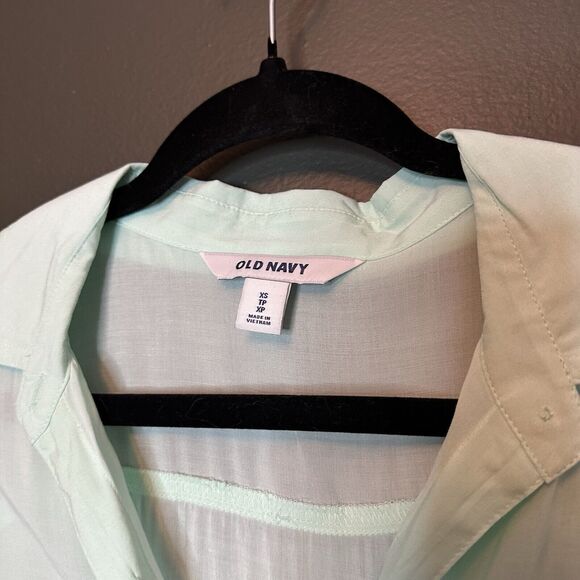 NWT Old Navy Mint Green See Through Tie Front Button Up Blouse XS - Picture 2 of 6